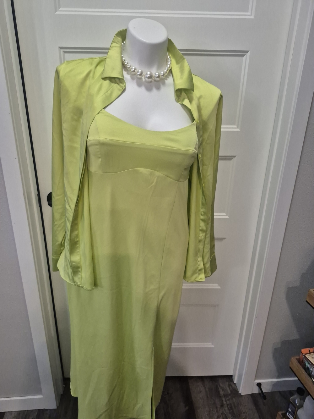 a new day Lime Green Satin Slip Dress with Coordinating Jacket